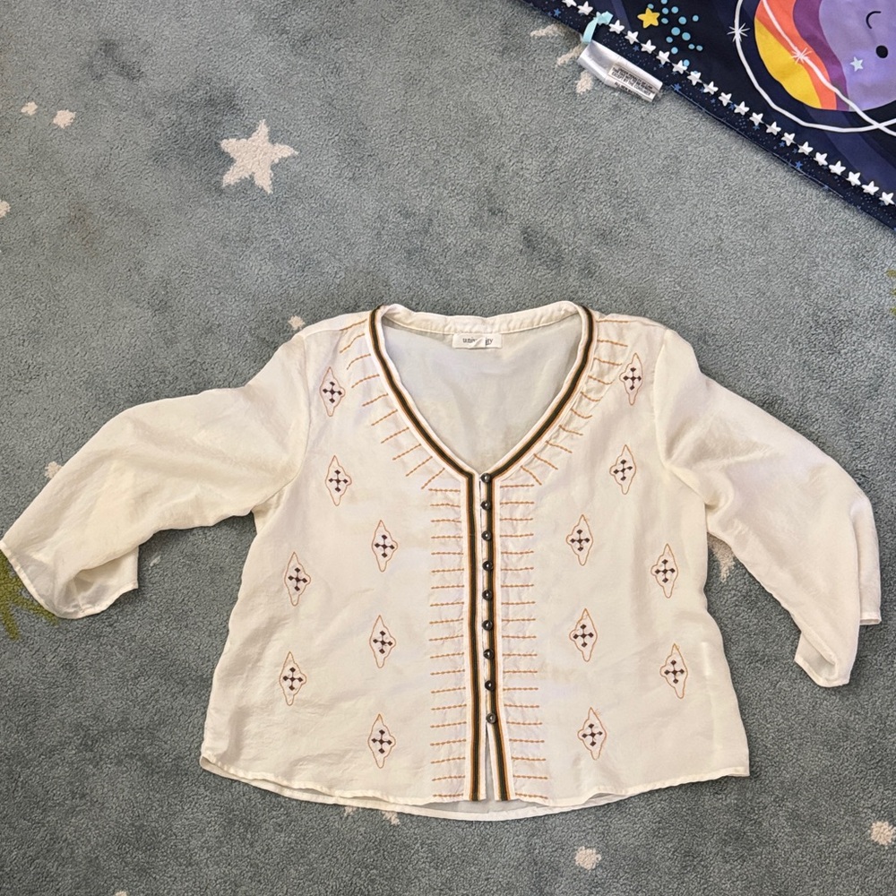 Women's Cream Embroidered Top
